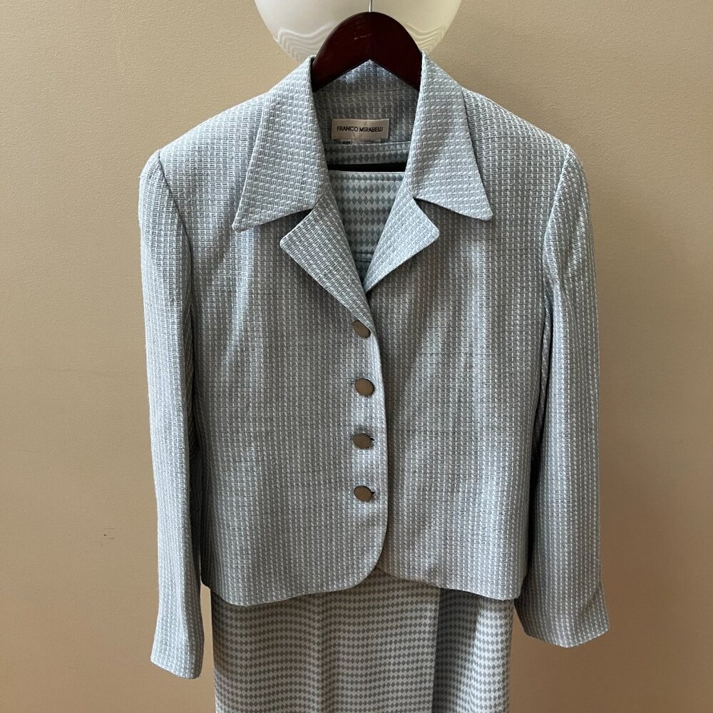 Designer FRANCO MIRABELLI 12 Blue 2 piece All-lined Jacket Skirt SUIT
